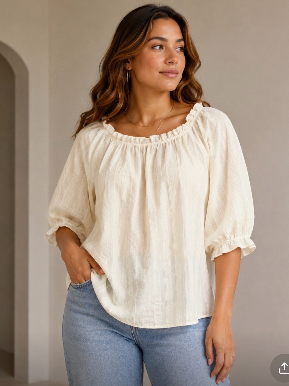 Anthro Nation Los Angeles Women’s Cream‎ Peasant Blouse XXL